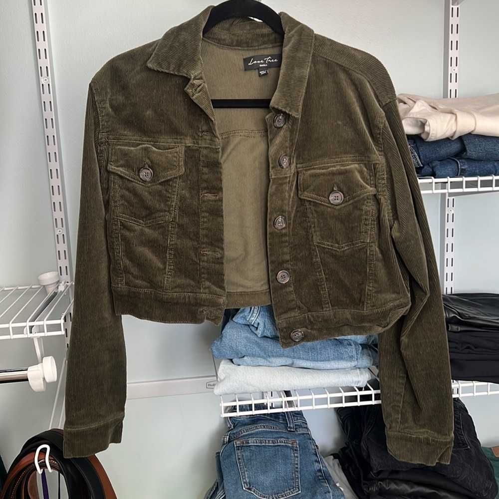 Dark olive cropped corduroy jacket